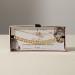 Luna Norte Genuine Stone Anklet Set - Stone Brass - Brand New